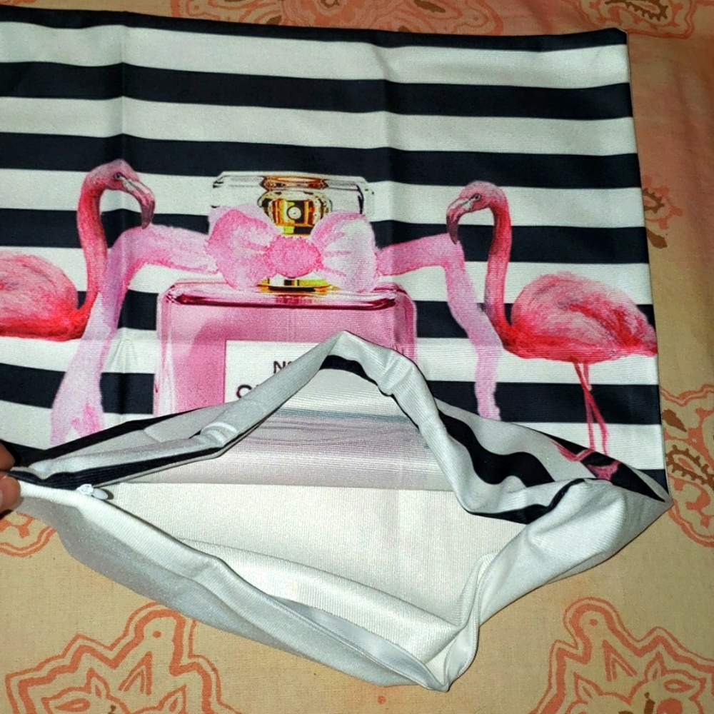 Flamingo Perfume Bottle Pillow Cover. Stripes Bow - Picture 8 of 10